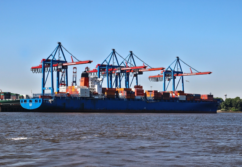 Containers stacked on a ship at a port